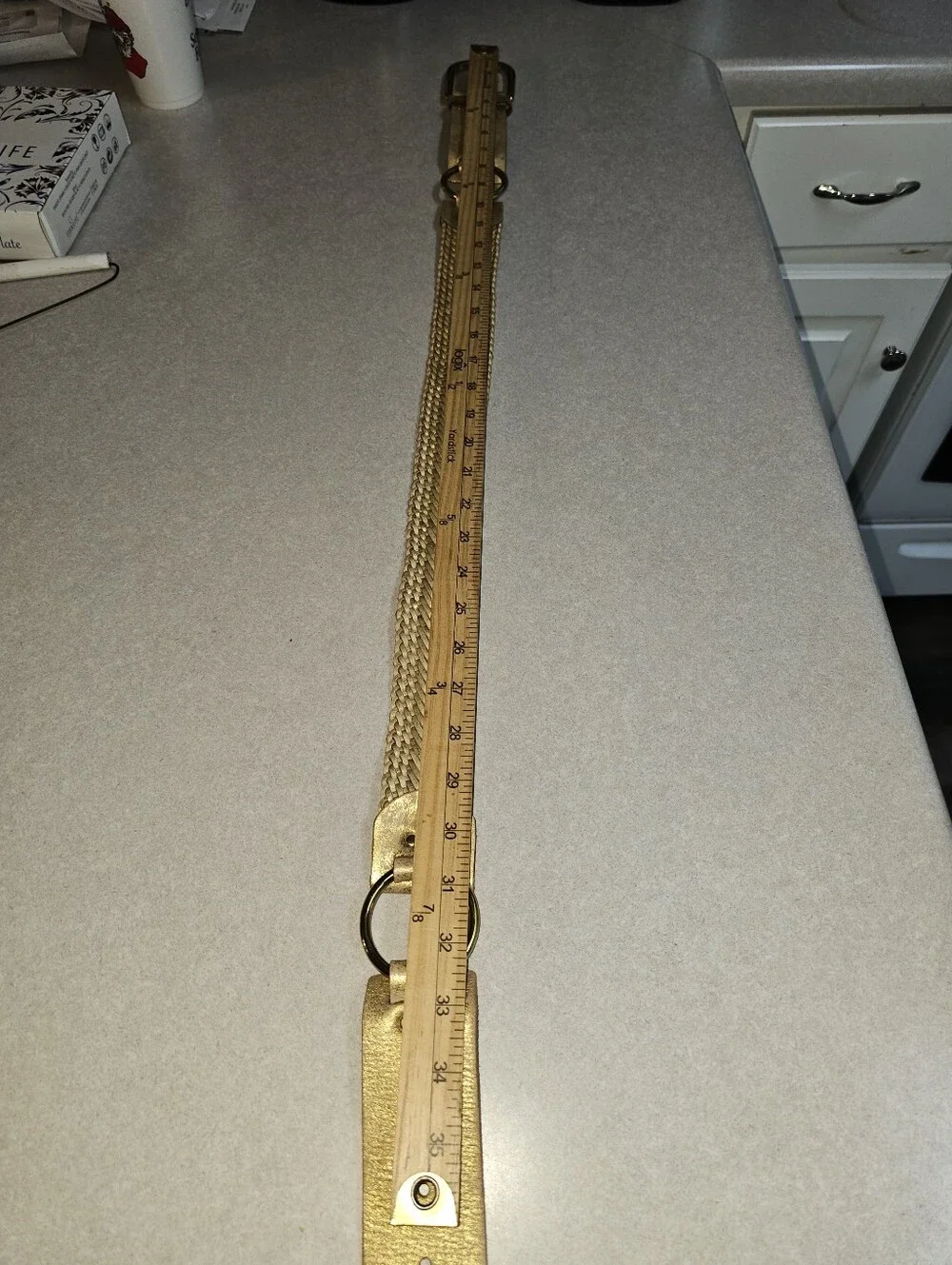 Linea Pelle, Genuine Leather Woven Braided Gold Belt, Size Large